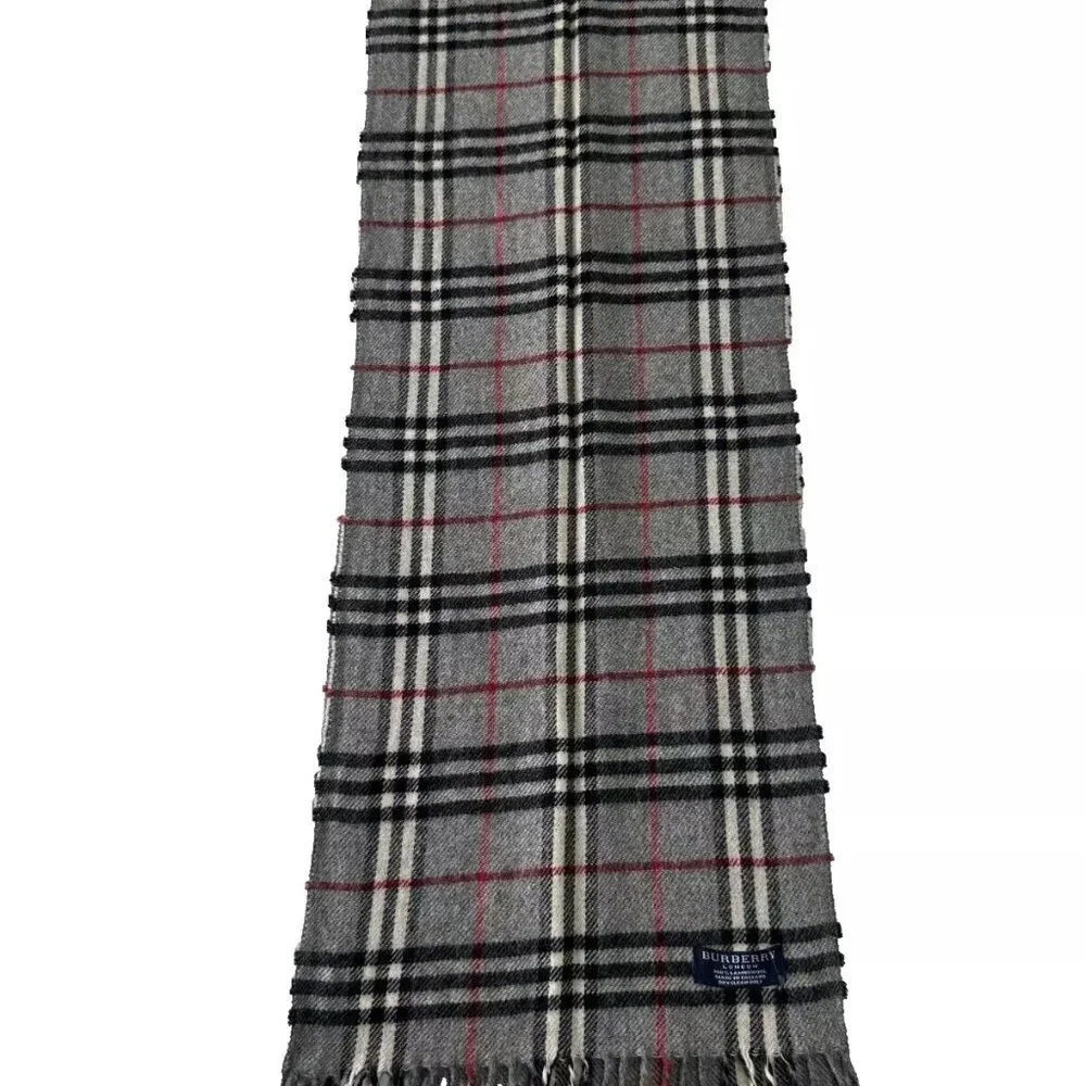 Burberry Classic Check Scarf Grey 100% Lambswool Unisex Scarf Made In England - Picture 3 of 8